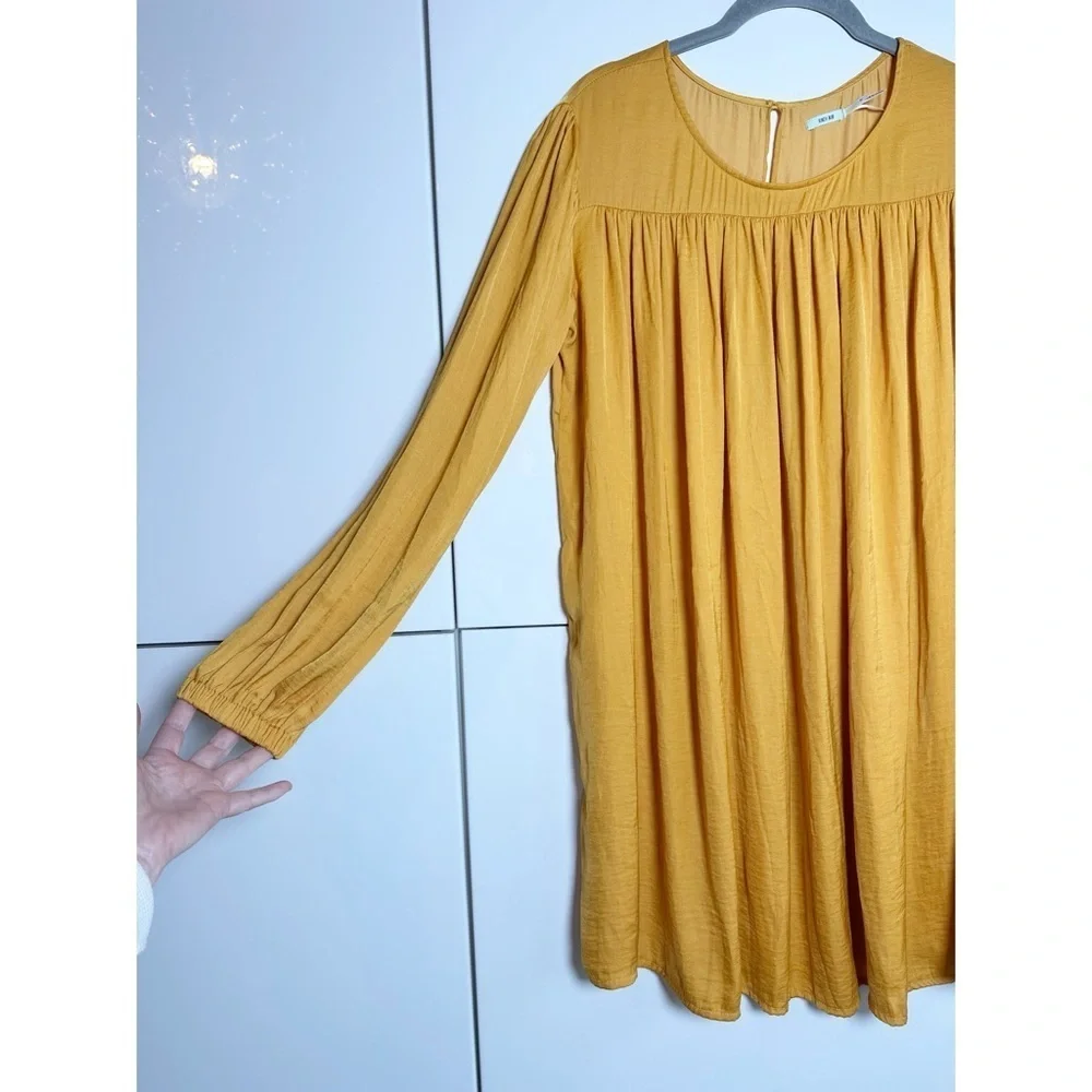 Kimchi Blue Long Sleeve Satin Baby Doll Mini Dress Orange Yellow Romantic Medium